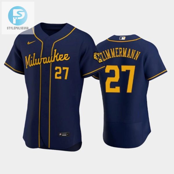 Milwaukee Brewers 27 Jordan Zimmermann Alternate Team Navy Jersey stylepulseusa 1