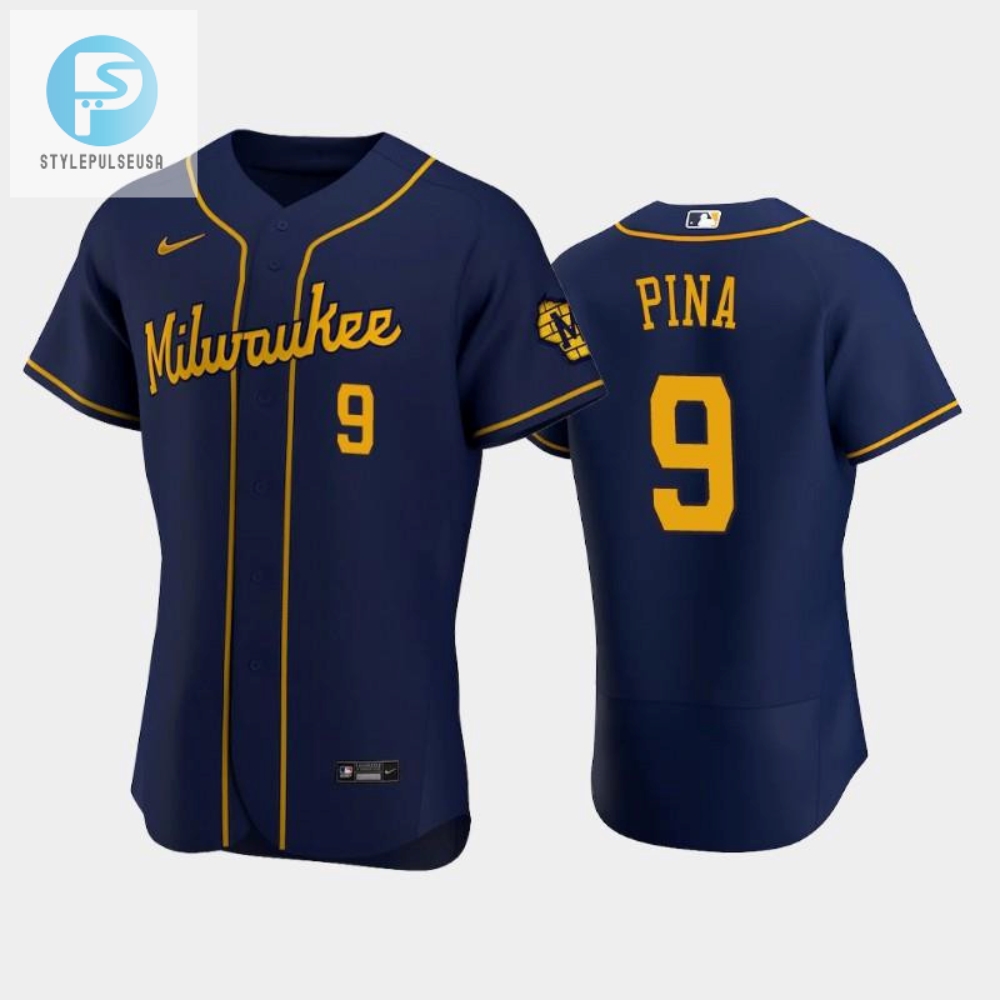 Milwaukee Brewers 9 Manny Pina Alternate Team Navy Jersey 