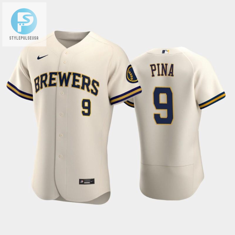 Milwaukee Brewers 9 Manny Pina Home Team Cream Jersey 