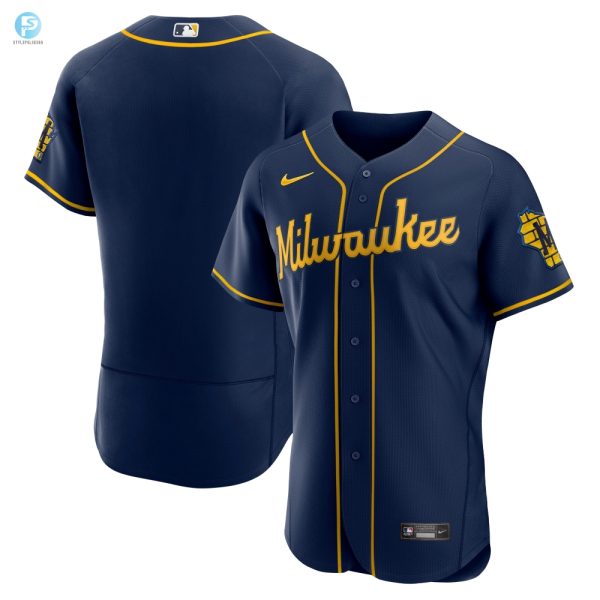 Milwaukee Brewers Alternate Authentic Team Logo Jersey Navy Mlb stylepulseusa 1