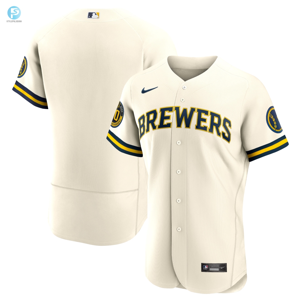 Milwaukee Brewers Home Authentic Team Jersey  Cream Mlb 