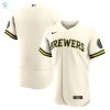 Milwaukee Brewers Home Authentic Team Logo Jersey Cream Mlb stylepulseusa 1