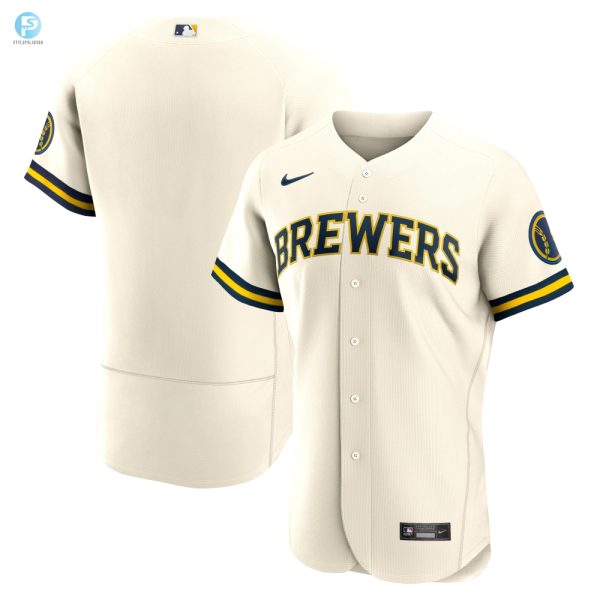 Milwaukee Brewers Home Authentic Team Logo Jersey Cream Mlb stylepulseusa 1 1