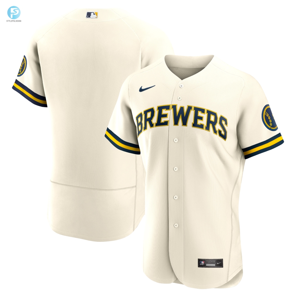 Milwaukee Brewers Home Authentic Team Logo Jersey Cream Mlb 