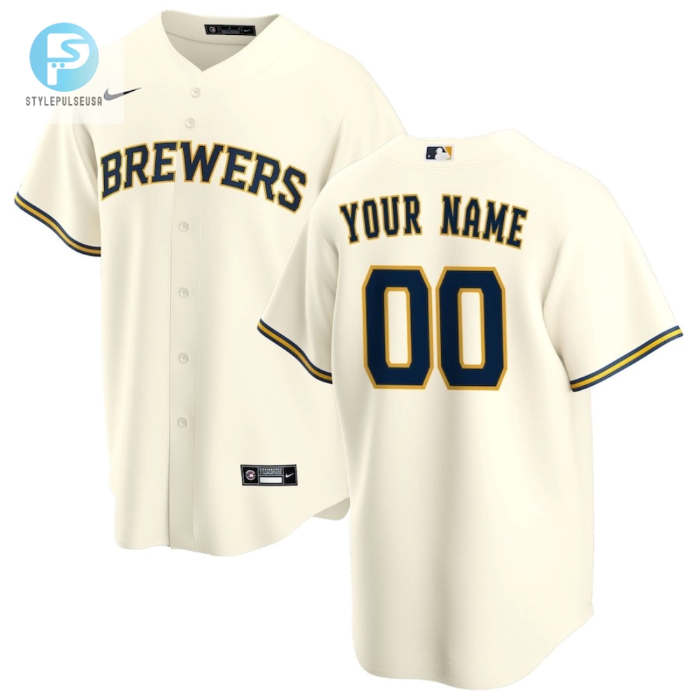 Milwaukee Brewers Home Custom Men Jersey  Cream 