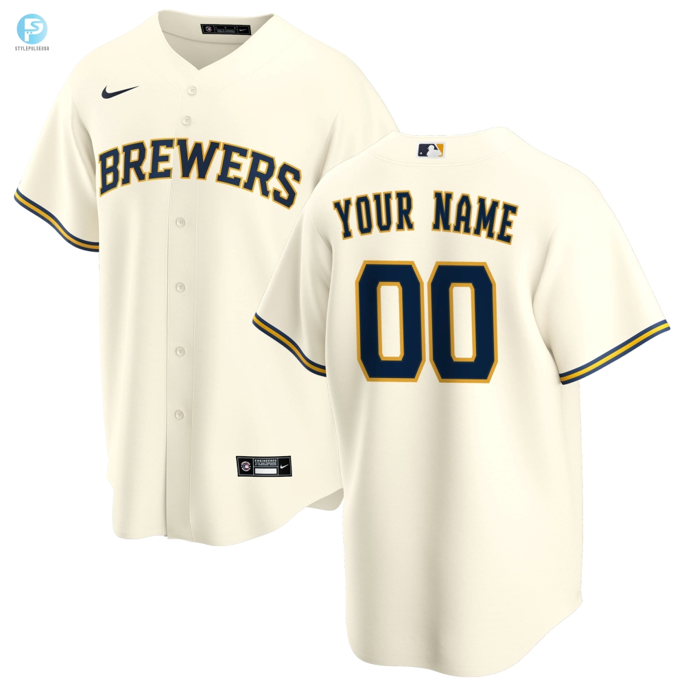 Milwaukee Brewers Home Replica Custom Jersey  Cream Custom Jerseys Mlb 