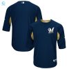 Milwaukee Brewers Majestic Authentic Collection Onfield 34Sleeve Batting Practice Jersey Navygold Mlb stylepulseusa 1