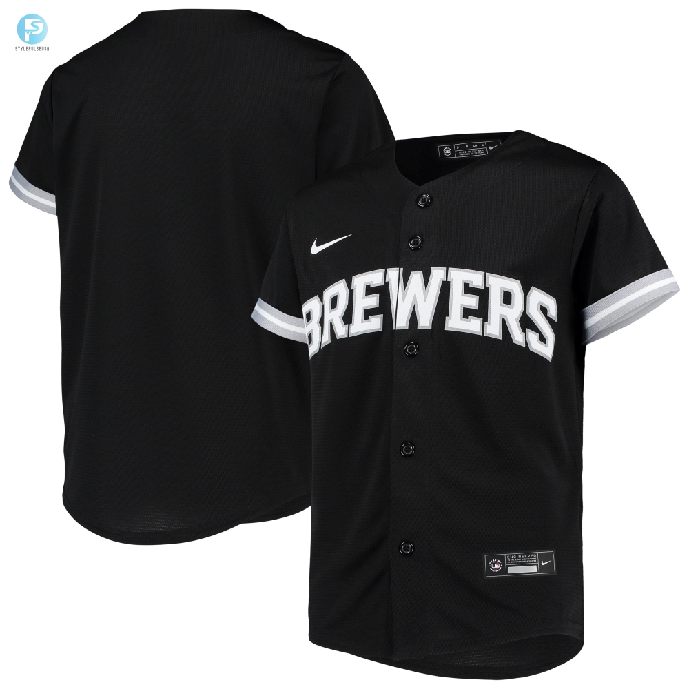 Milwaukee Brewers Replica Team Jersey  Blackwhite Mlb 