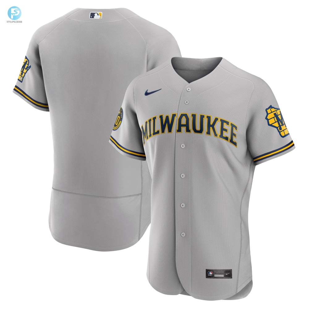 Milwaukee Brewers Road Authentic Team Jersey  Gray Mlb 