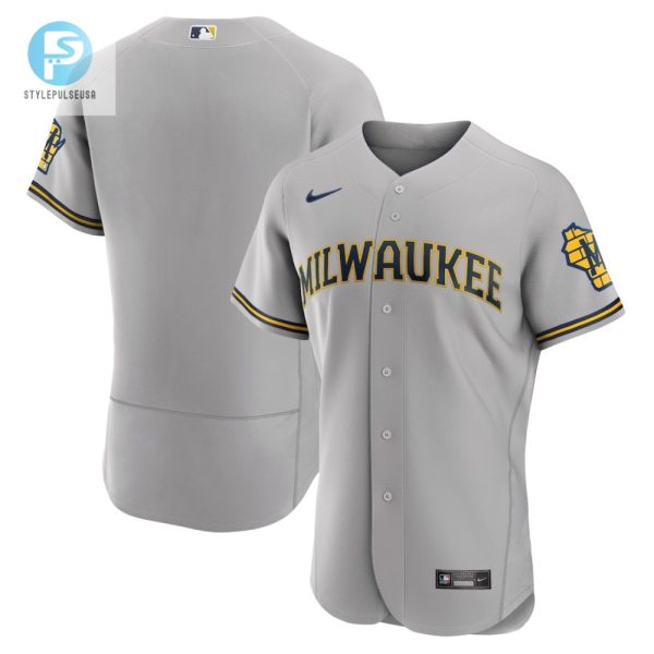 Milwaukee Brewers Road Team Logo Elite Jersey Gray stylepulseusa 1