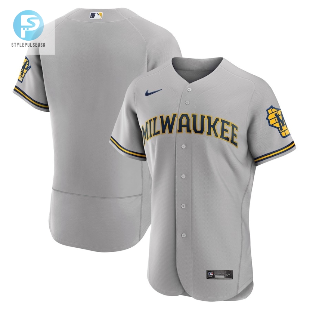 Milwaukee Brewers Road Team Logo Elite Jersey  Gray 