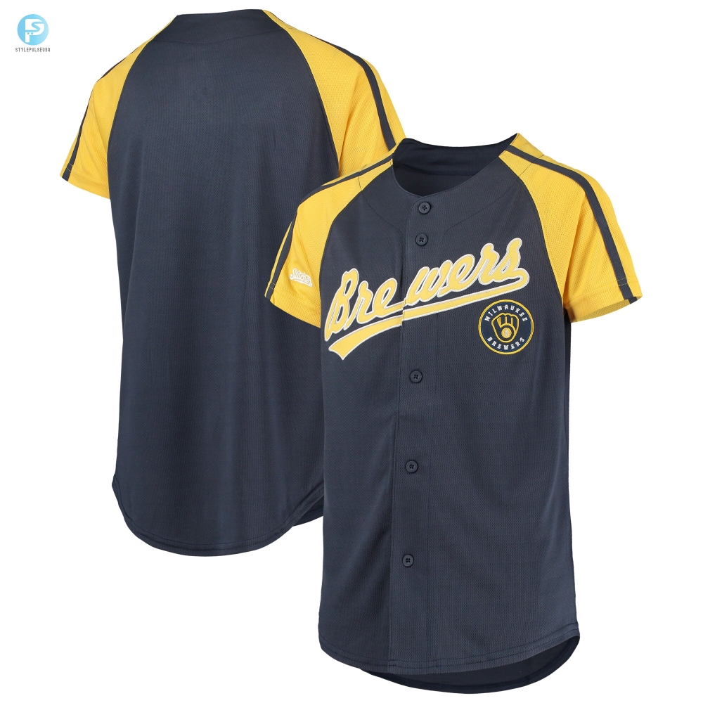 Milwaukee Brewers Stitches Team Logo Jersey  Navy Mlb 