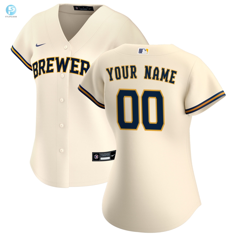 Milwaukee Brewers Womens Home Replica Custom Jersey  Cream Custom Jerseys Mlb 