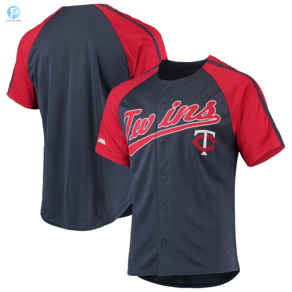 Minnesota Twins Stitches Buttondown Raglan Replica Jersey Navy Mlb stylepulseusa 1