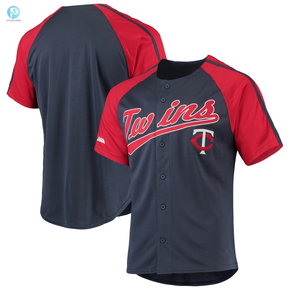 Minnesota Twins Stitches Buttondown Raglan Replica Jersey  Navy Mlb 