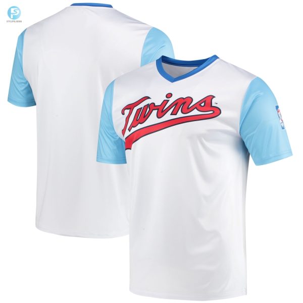 Minnesota Twins Stitches Cooperstown Collection Wordmark Vneck Jersey White Mlb stylepulseusa 1