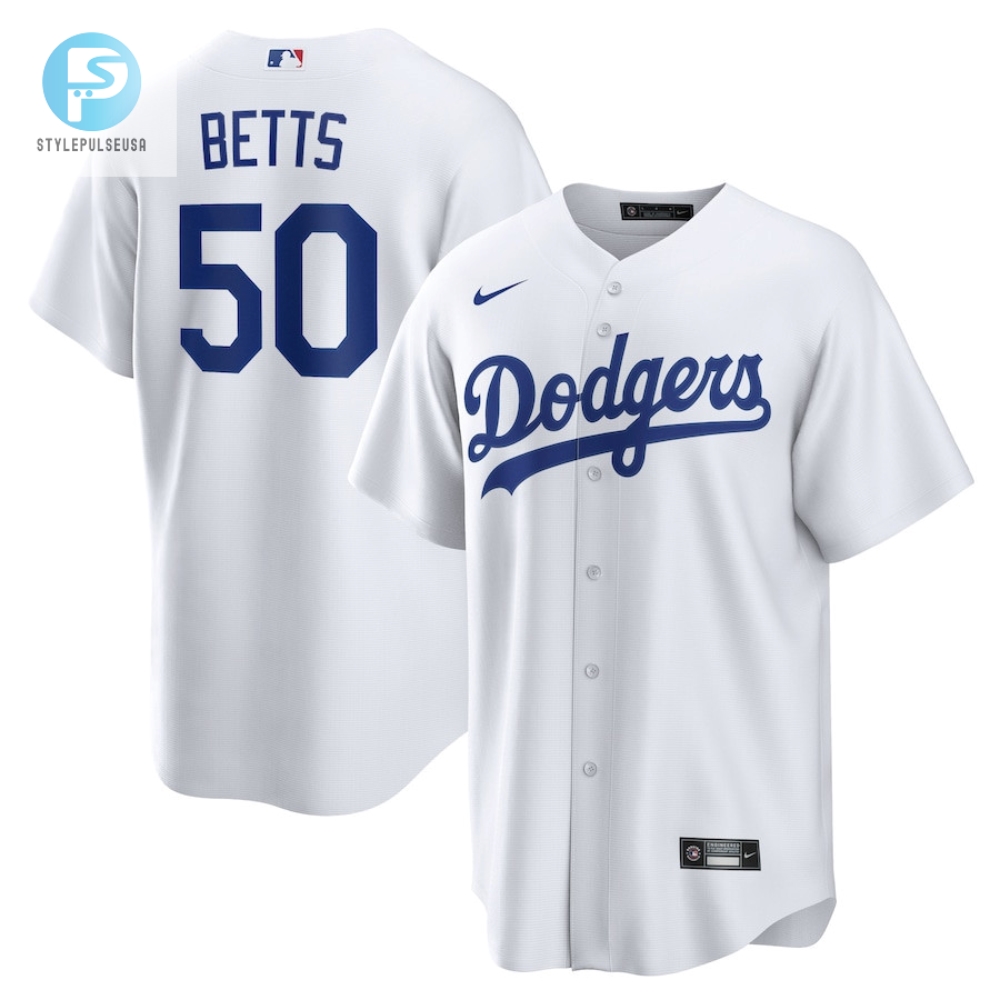 Mookie Betts 50 Los Angeles Dodgers Home Player Name Men Jersey  White Jersey 