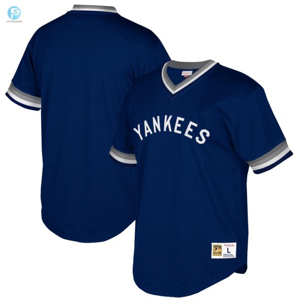 New York Yankees Mitchell Ness Big Tall Cooperstown Collection Mesh Wordmark Vneck Jersey Navy Mlb stylepulseusa 1 1