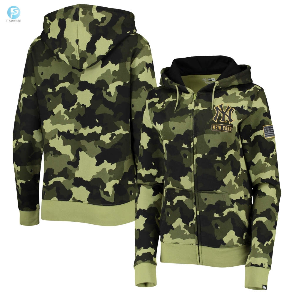 New York Yankees New Era Womens 2022 Mlb Armed Forces Day Camo Fullzip Hoodie  Green 