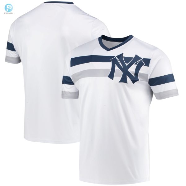 New York Yankees Stitches Cooperstown Collection Vneck Jersey White Mlb stylepulseusa 1