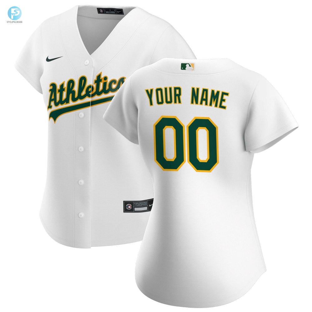 Oakland Athletics Womens Home Replica Custom Jersey  White Custom Jerseys Mlb 