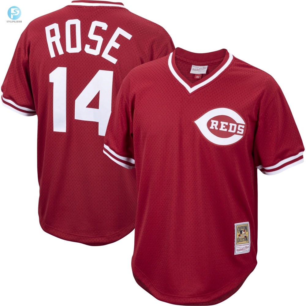 Pete Rose Cincinnati Reds Mitchell  Ness Cooperstown Collection Mesh Batting Practice Jersey  Red Mlb 