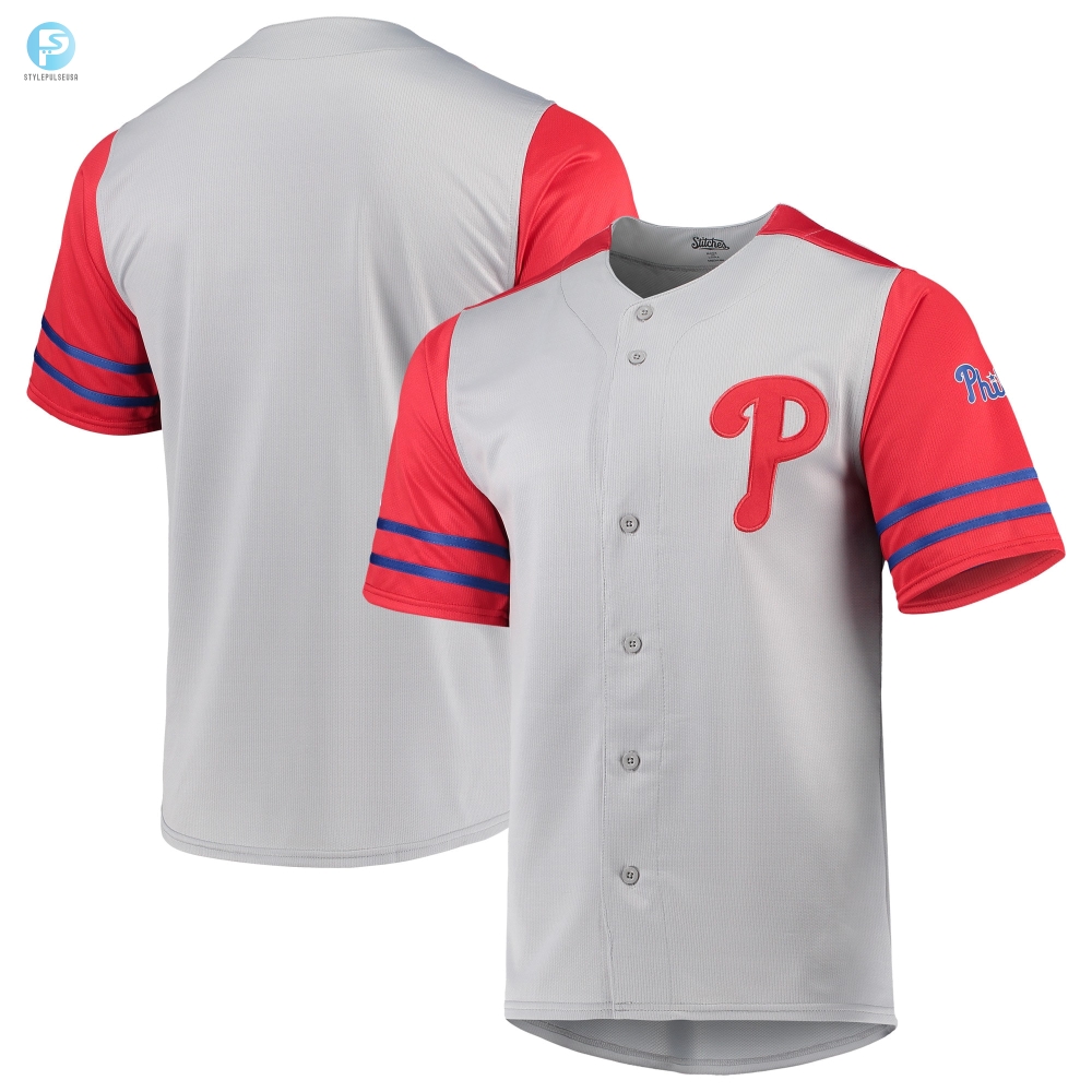 Philadelphia Phillies Stitches Buttonup Jersey Grayred Mlb stylepulseusa 1