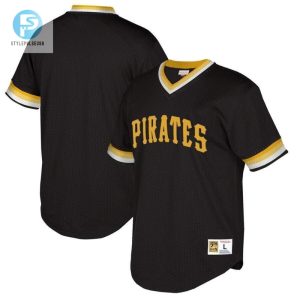 Pittsburgh Pirates Mitchell And Ness Big And Tall Cooperstown Collection Mesh Wordmark Vneck Jersey Black stylepulseusa 1 1