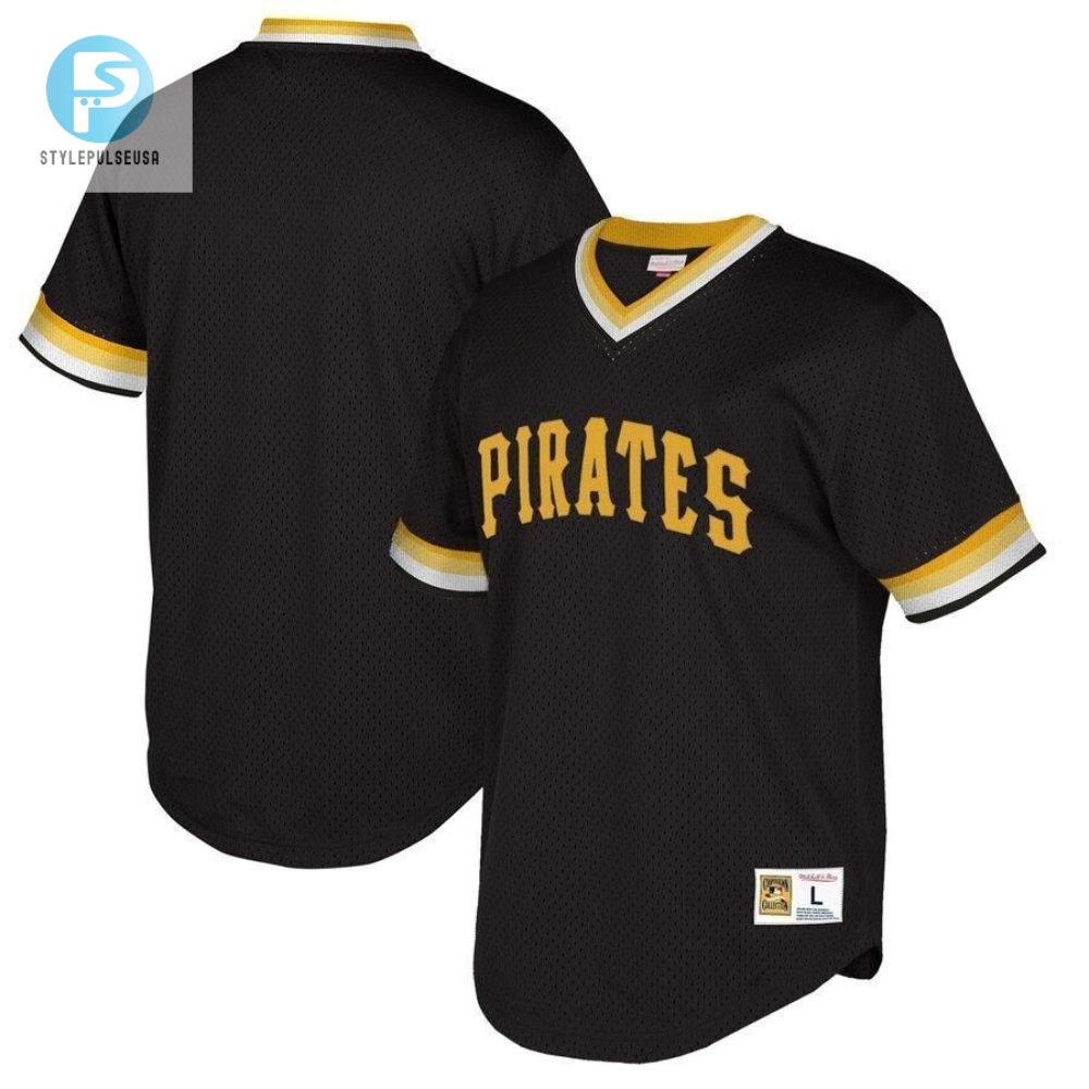 Pittsburgh Pirates Mitchell And Ness Big And Tall Cooperstown Collection Mesh Wordmark Vneck Jersey  Black 