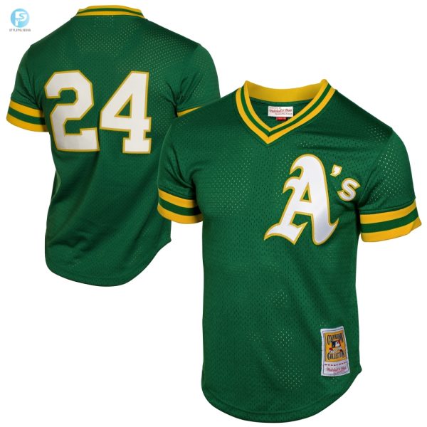 Rickey Henderson Oakland Athletics Mitchell Ness 1991 Cooperstown Mesh Batting Practice Jersey Green Mlb stylepulseusa 1