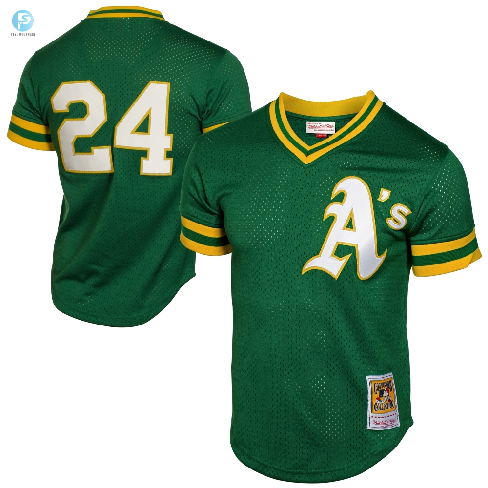 Rickey Henderson Oakland Athletics Mitchell  Ness 1991 Cooperstown Mesh Batting Practice Jersey  Green Mlb 