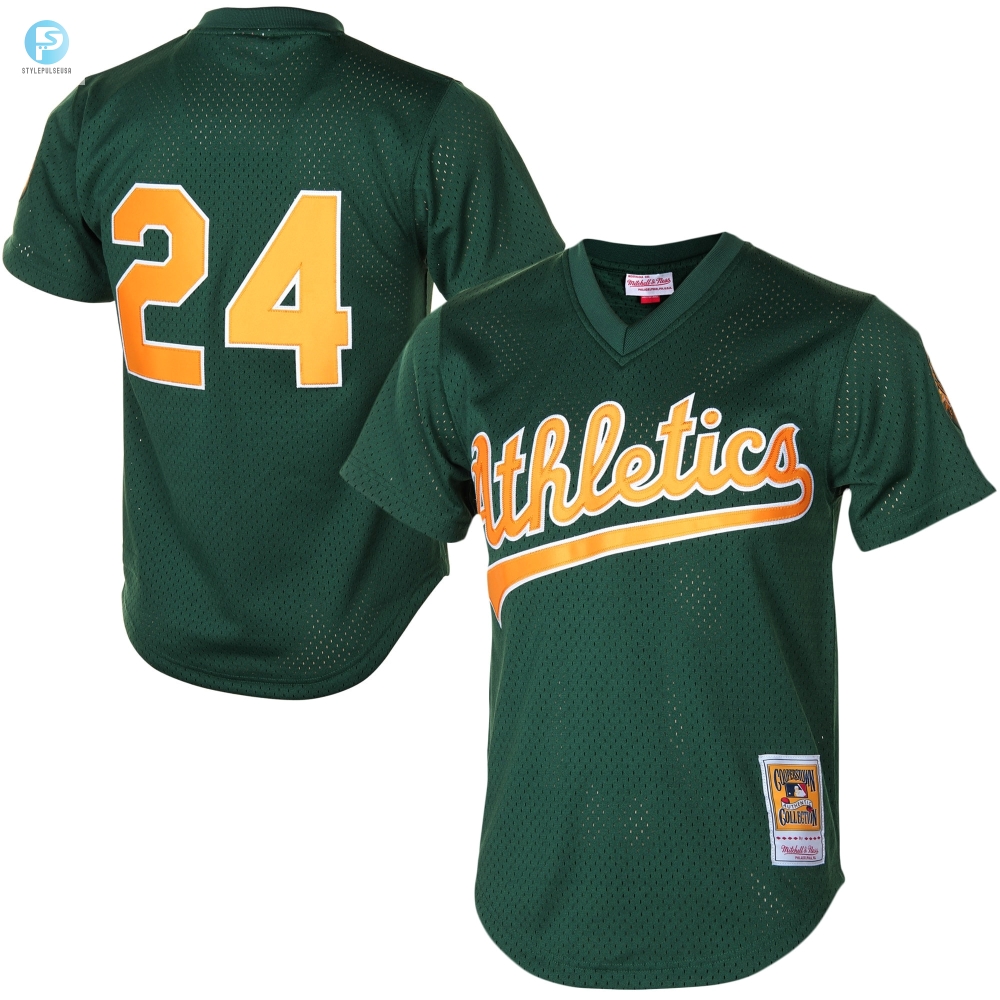 Rickey Henderson Oakland Athletics Mitchell  Ness 1998 Cooperstown Mesh Batting Practice Jersey  Green Mlb 