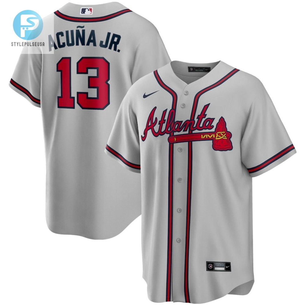 Ronald Acuna Jr. 13 Jersey Atlanta Braves Road Player Name Men Jersey  Gray 