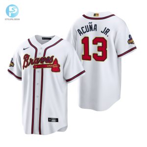 Ronald Acuna Jr. 13 Jersey Atlanta Braves White 202223 Gold Program Jersey stylepulseusa 1 1