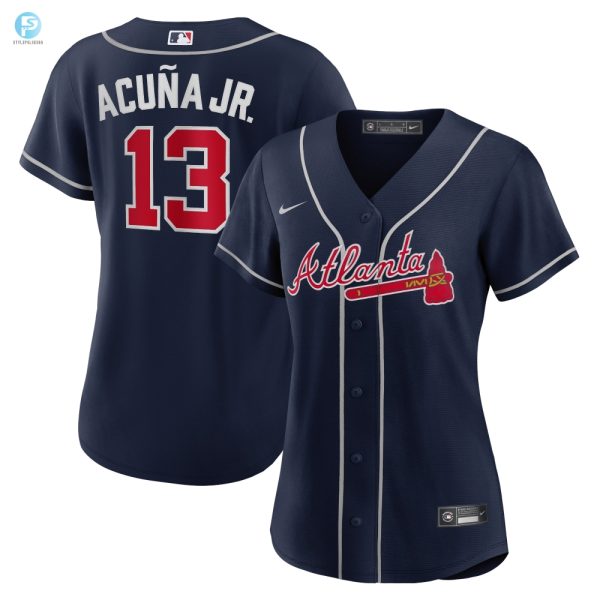 Ronald Acuna Jr. Atlanta Braves Womens Alternate Replica Player Jersey Navy Mlb stylepulseusa 1