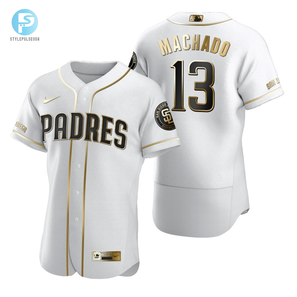 San Diego Padres 13 Manny Machado Mlb Golden Brandedition White Jersey Gift For Padres Fans 