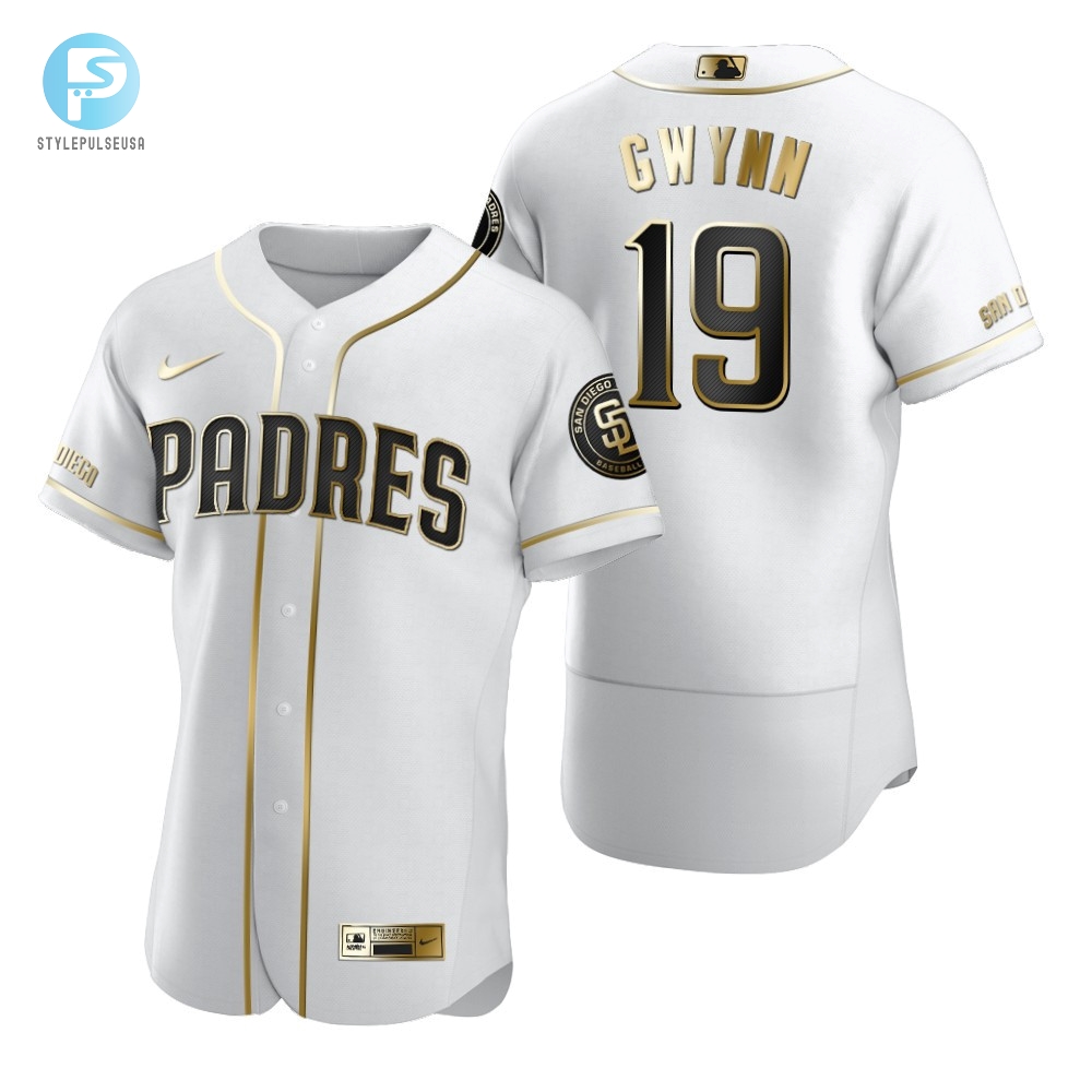 San Diego Padres 19 Tony Gwynn Mlb Golden Brandedition White Jersey Gift For Padres Fans 