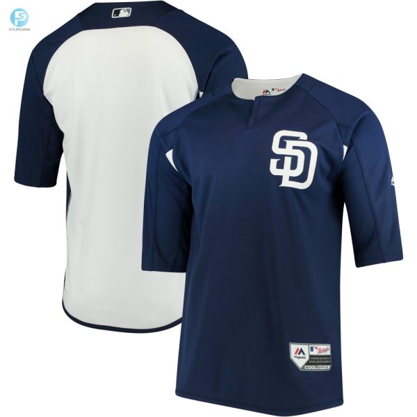 San Diego Padres Majestic Authentic Collection Onfield 34Sleeve Batting Practice Jersey Navywhite Mlb stylepulseusa 1