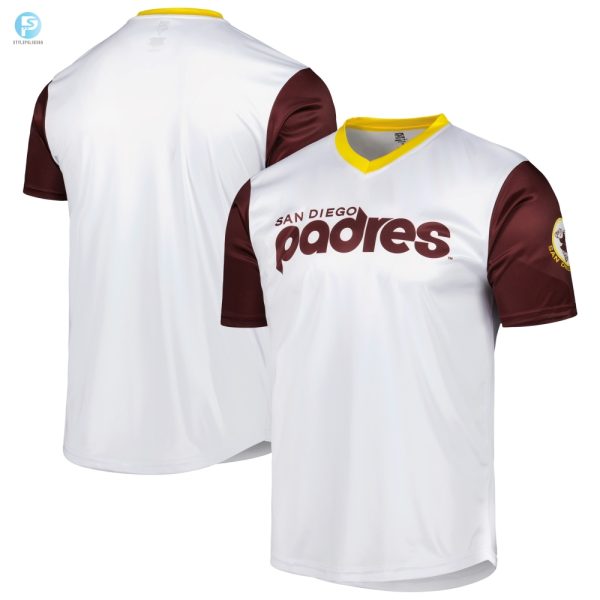 San Diego Padres Stitches Cooperstown Collection Wordmark Vneck Jersey White Mlb stylepulseusa 1