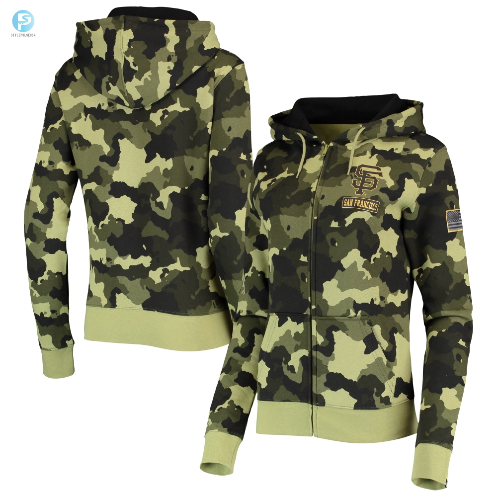 San Francisco Giants New Era Womens 2022 Mlb Armed Forces Day Camo Fullzip Hoodie  Green 