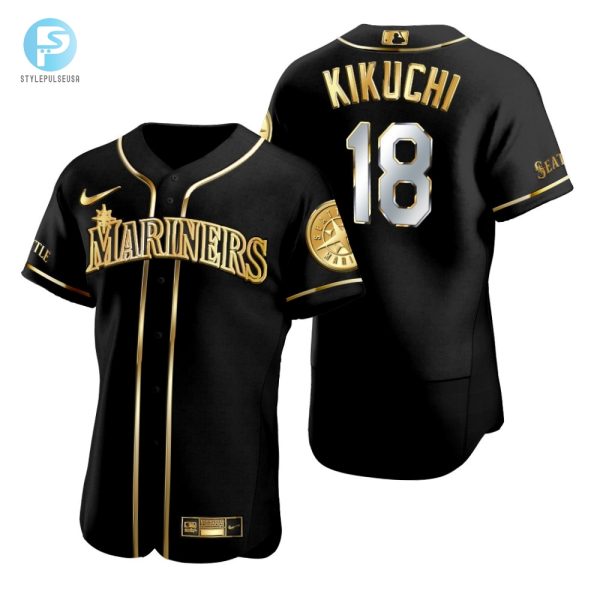 Seattle Mariners 18 Yusei Kikuchi Mlb Golden Brandedition Black Jersey Gift For Mariners Fans stylepulseusa 1 1