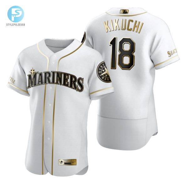 Seattle Mariners 18 Yusei Kikuchi Mlb Golden Brandedition White Jersey Gift For Mariners Fans stylepulseusa 1 1