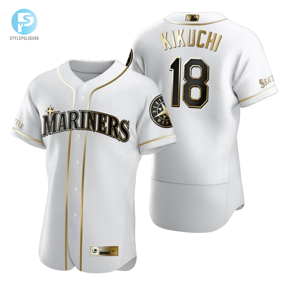 Seattle Mariners 18 Yusei Kikuchi Mlb Golden Brandedition White Jersey Gift For Mariners Fans 