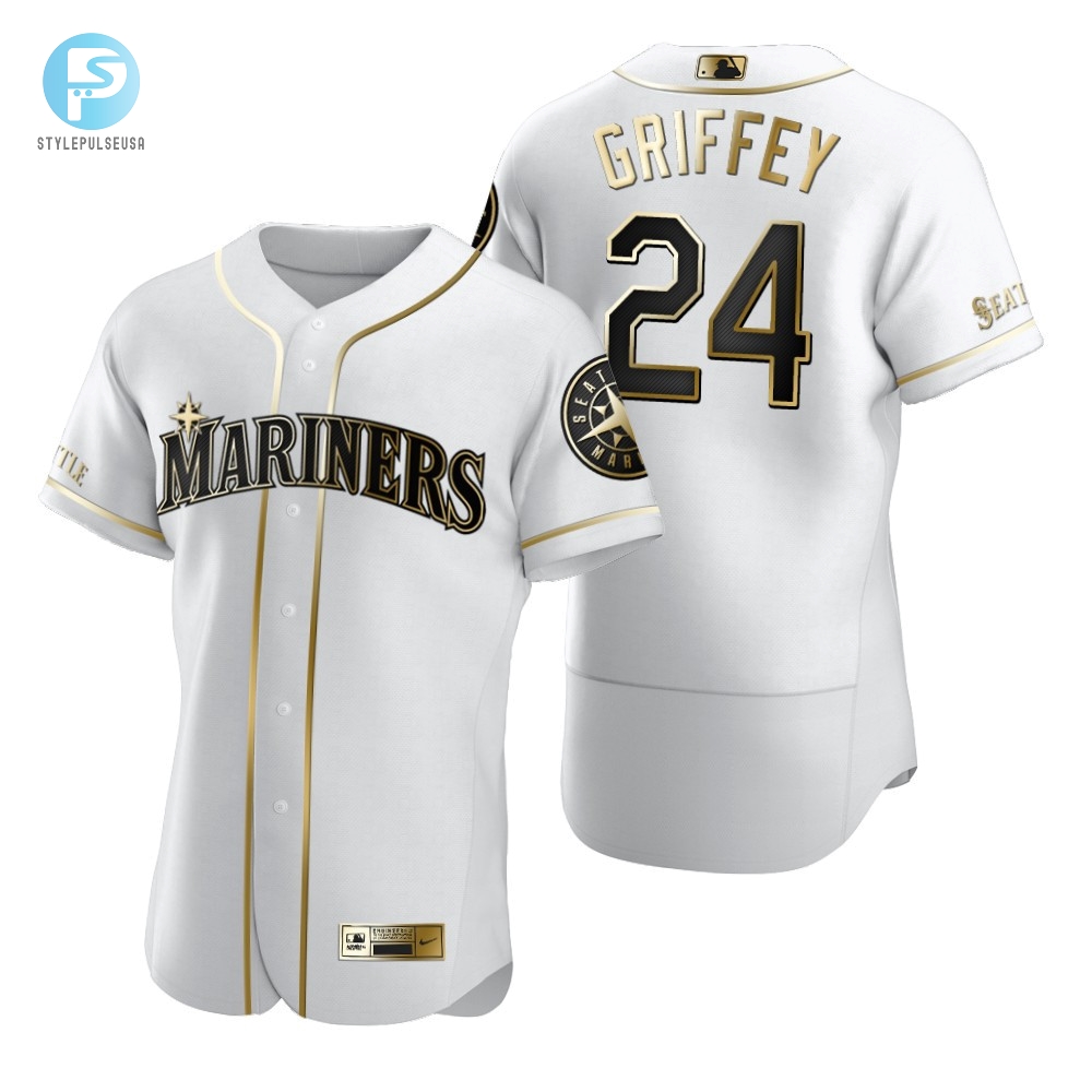 Seattle Mariners 24 Ken Griffey Jr. Mlb Golden Brandedition White Jersey Gift For Mariners Fans 