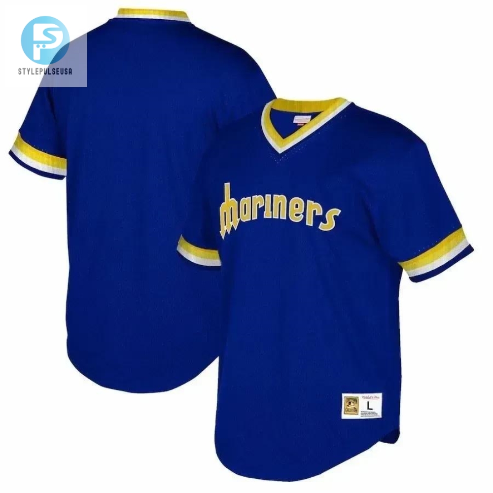 Seattle Mariners Mitchell And Ness Big And Tall Cooperstown Collection Mesh Wordmark Vneck Jersey  Royal 