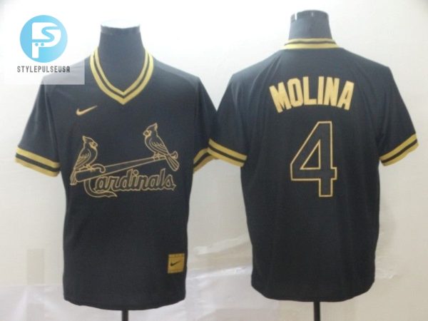 St Louis Cardinals Yadier Molina 4 Mlb Gold Brandedition Black Jersey stylepulseusa 1