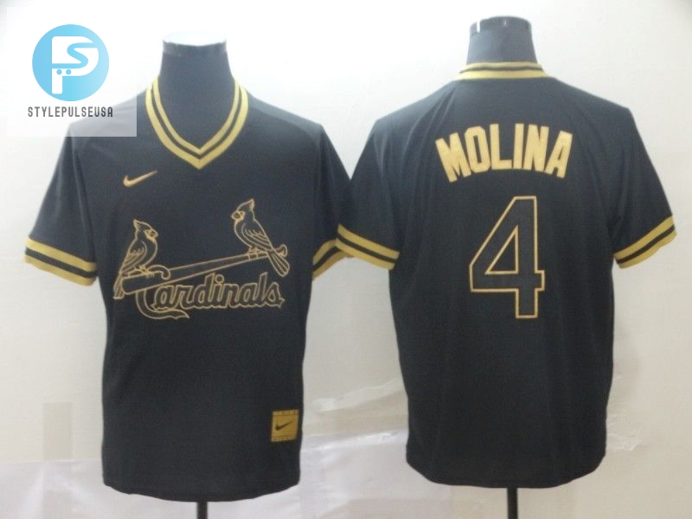 St Louis Cardinals Yadier Molina 4 Mlb Gold Brandedition Black Jersey 