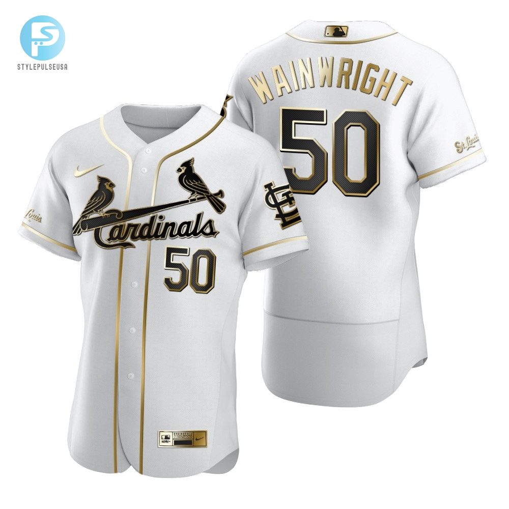 St. Louis Cardinals 50 Adam Wainwright Mlb Golden Brandedition White Jersey Gift For Cardinals Fans 