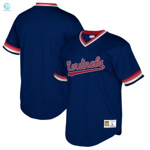 St. Louis Cardinals Mitchell Ness Big Tall Cooperstown Collection Mesh Wordmark Vneck Jersey Navy Mlb stylepulseusa 1 1