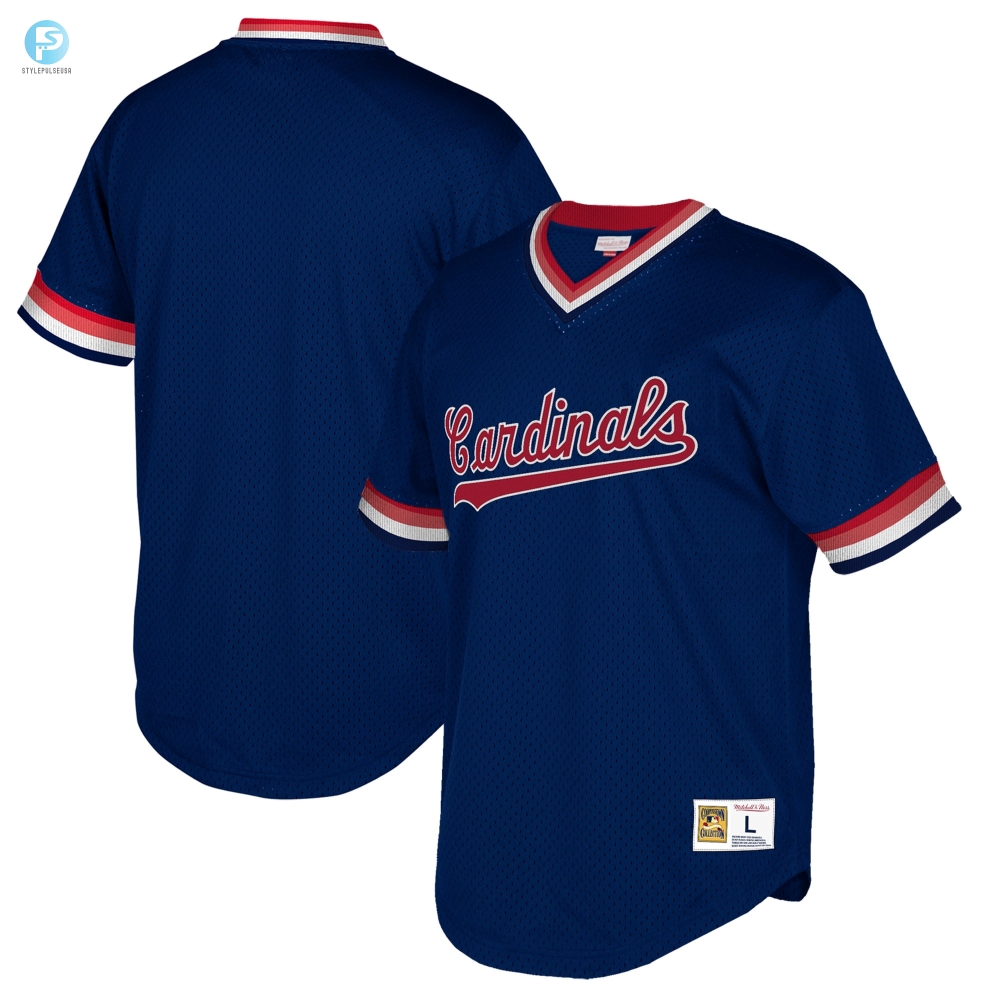 St. Louis Cardinals Mitchell  Ness Big  Tall Cooperstown Collection Mesh Wordmark Vneck Jersey  Navy Mlb 